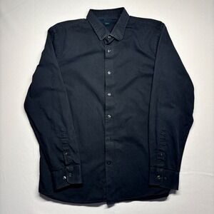 Perry Ellis Mens Slim Fit Black Long Sleeve Button Up Dress Shirt Size XL
